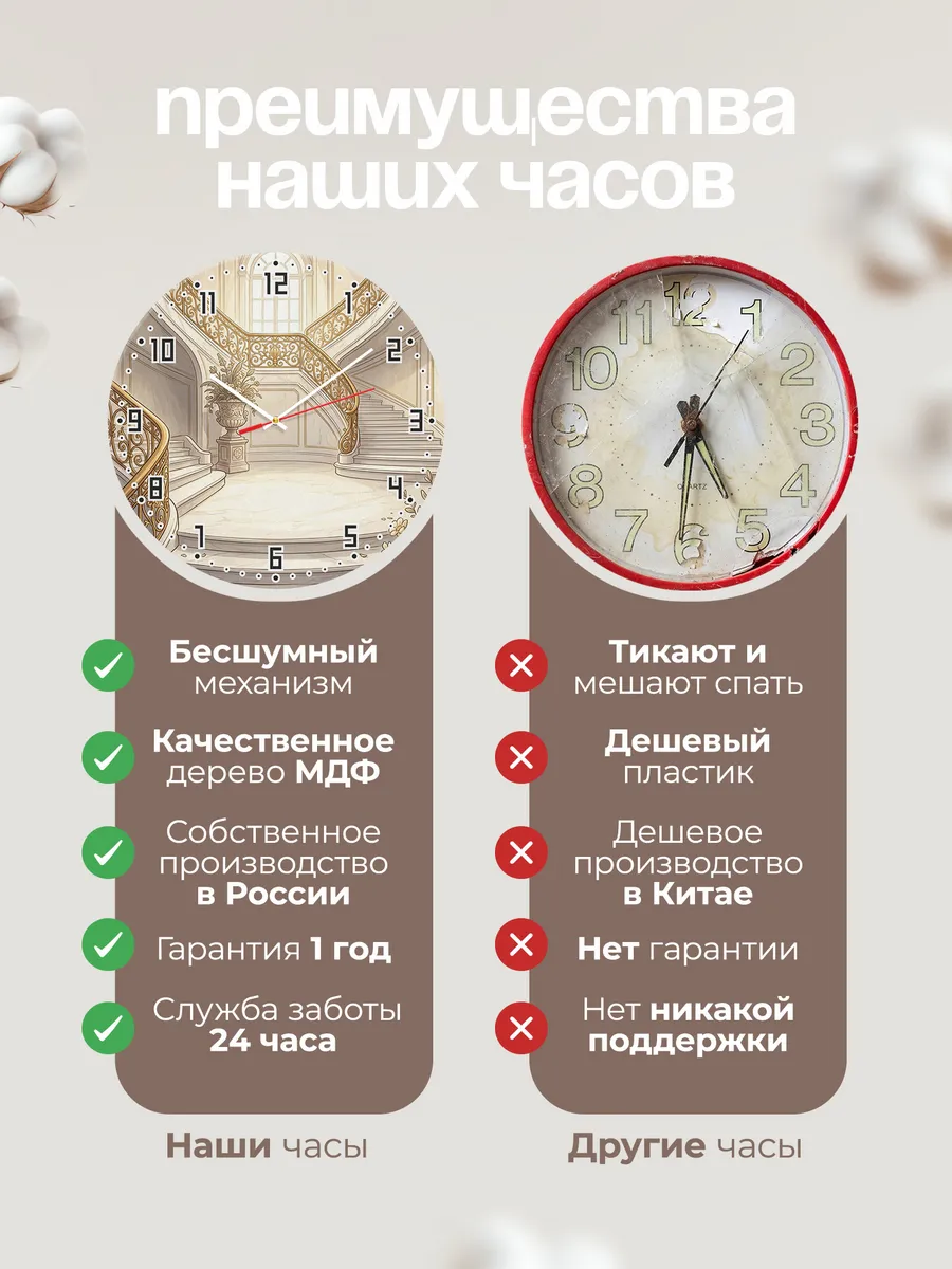 Часы настенные бесшумные Мраморная лестница 33 см — фото 10