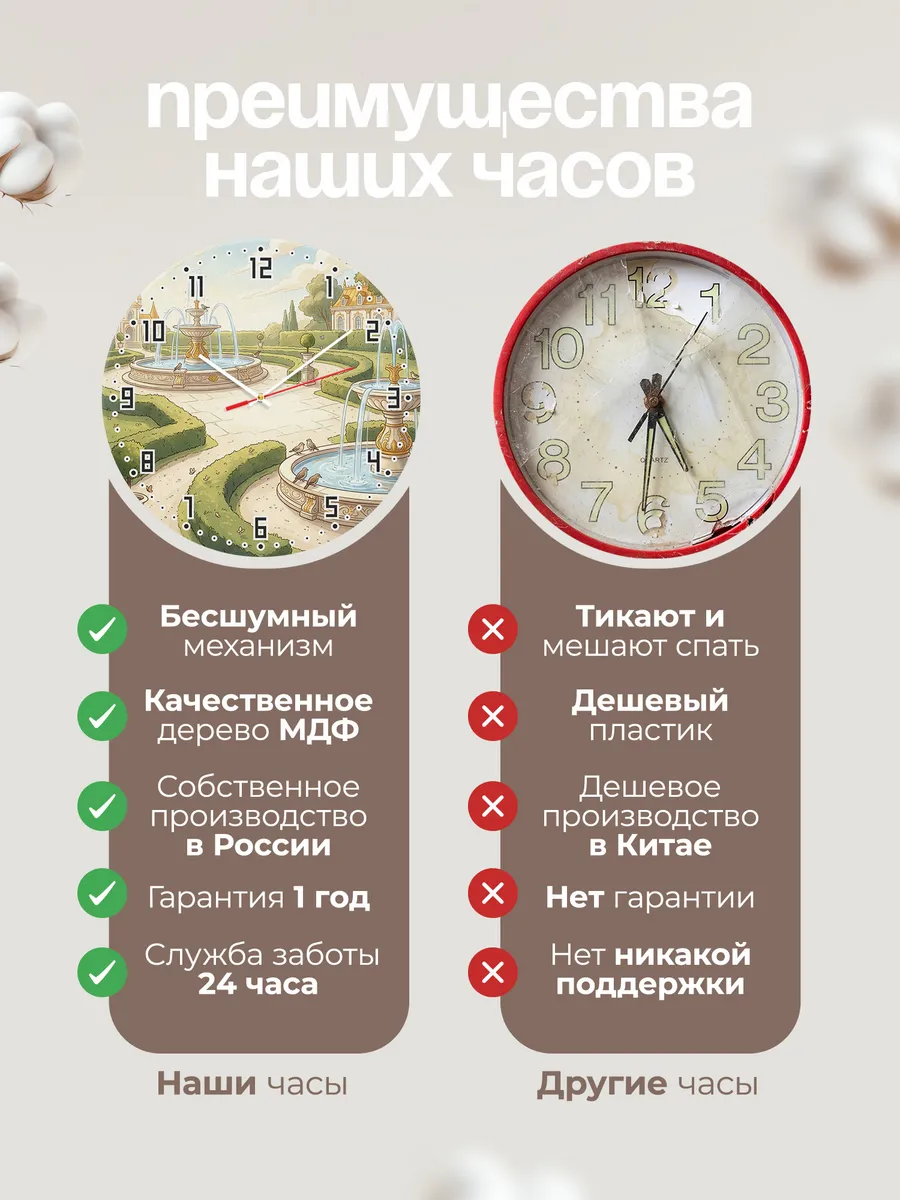 Часы настенные бесшумные Фонтан в парке 33 см — фото 10