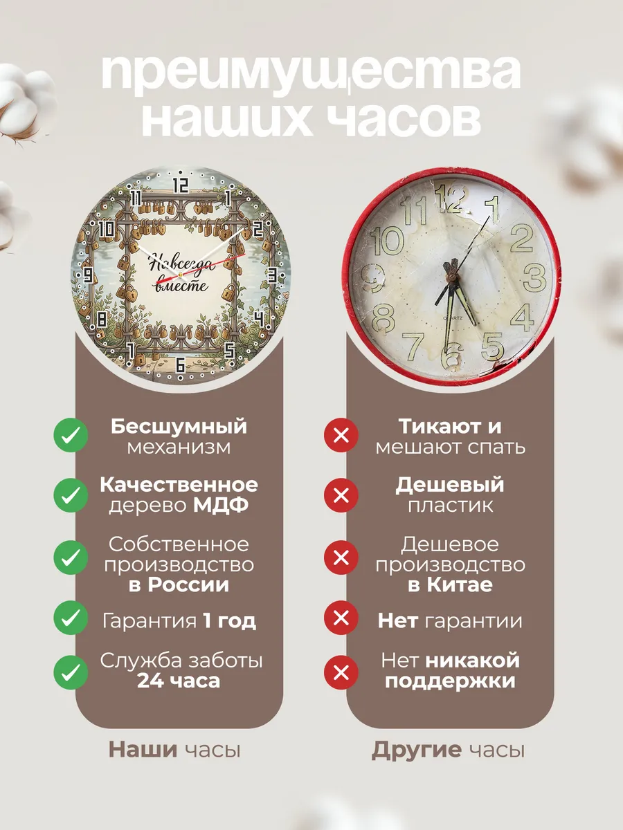 Часы настенные бесшумные Замочки влюблённых 33 см — фото 10