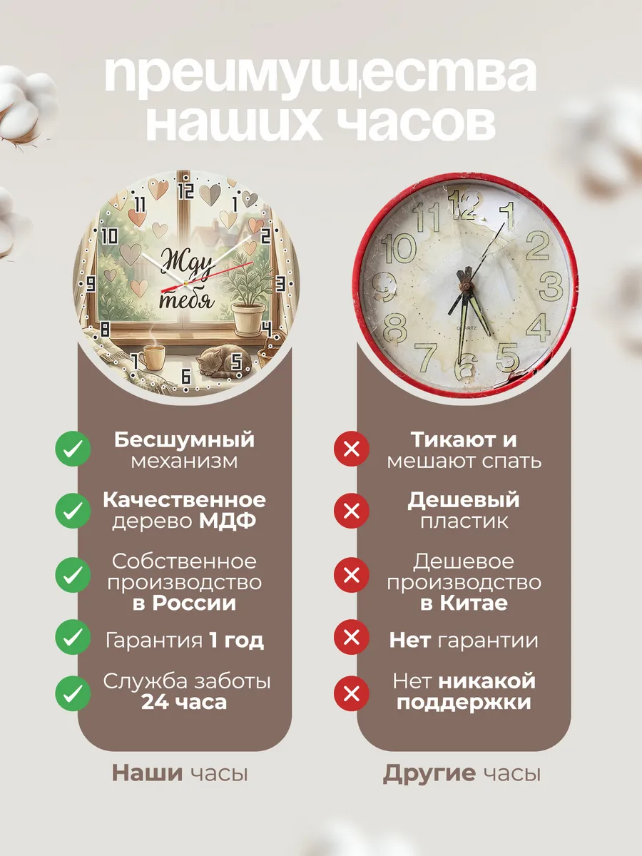 Часы настенные бесшумные Сердца в окне 33 см — фото 10