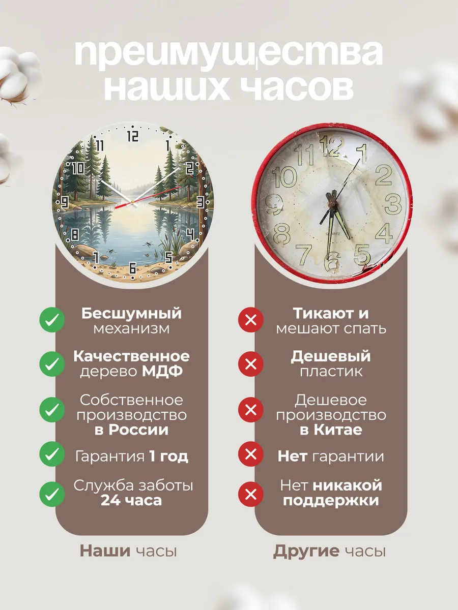 Часы настенные бесшумные Сосны у озера декор 33 см — фото 10