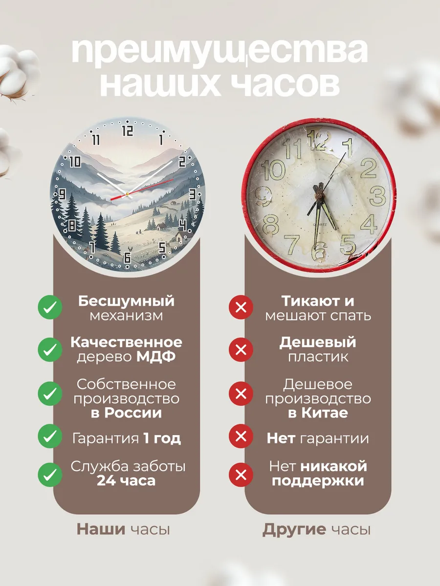 Часы настенные бесшумные Горы в тумане декор 33 см — фото 10