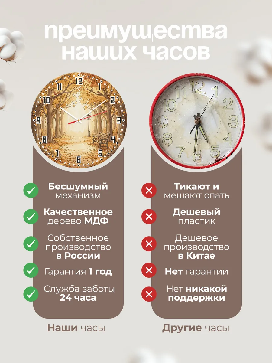 Часы настенные бесшумные Осенняя аллея декор 33 см — фото 10