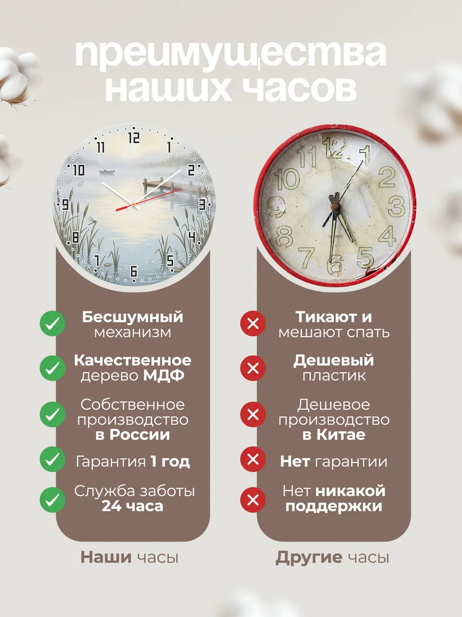 Часы настенные бесшумные Туманное озеро декор 33 см — фото 10