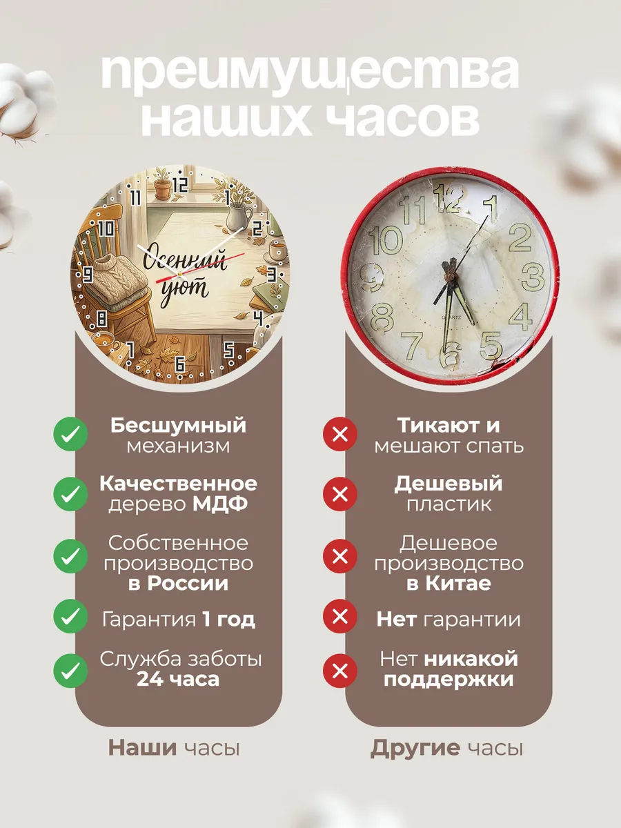 Часы настенные бесшумные Осенний уют свитер 33 см — фото 10