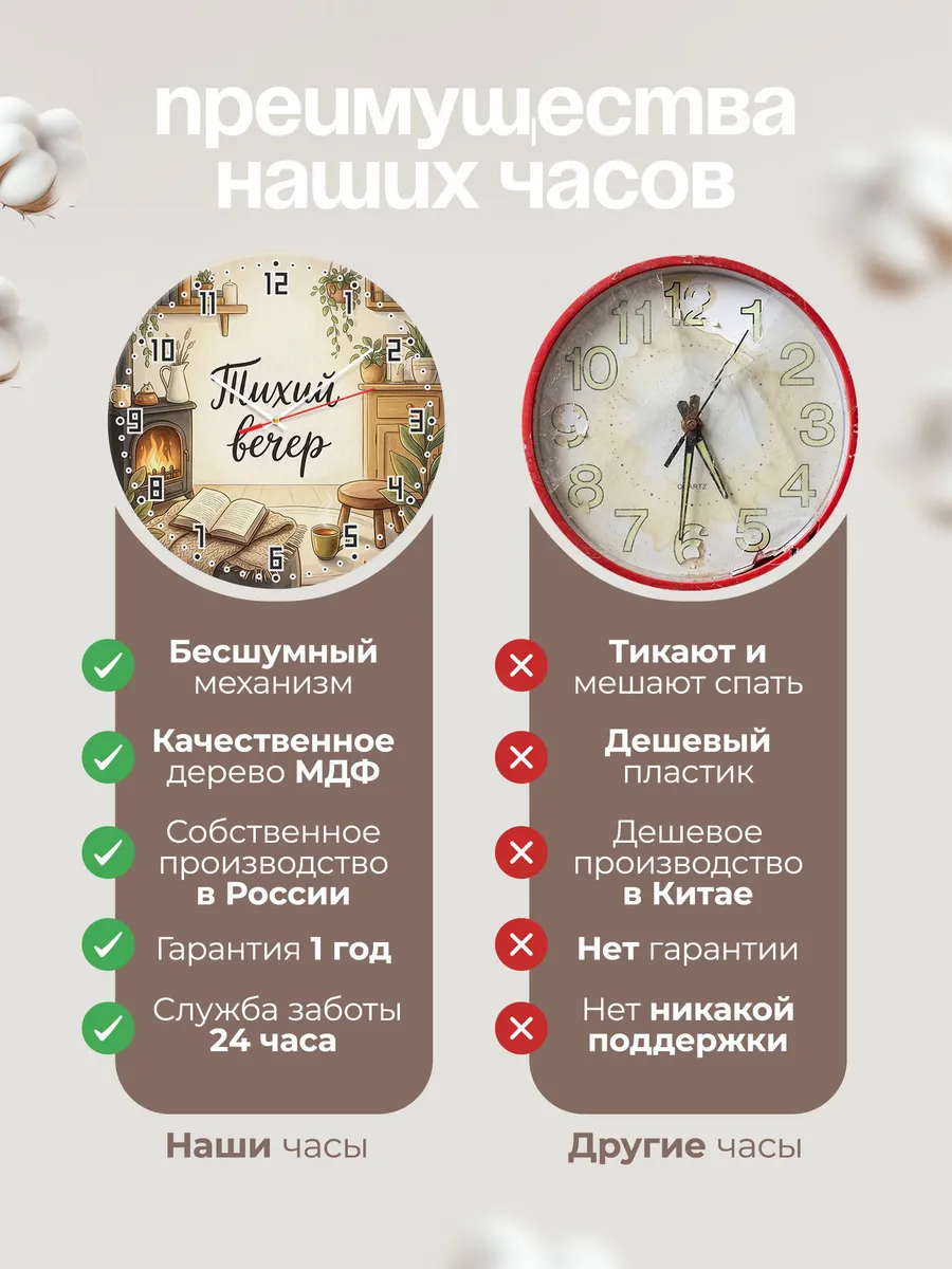 Часы настенные бесшумные Тихий вечер книга 33 см — фото 10
