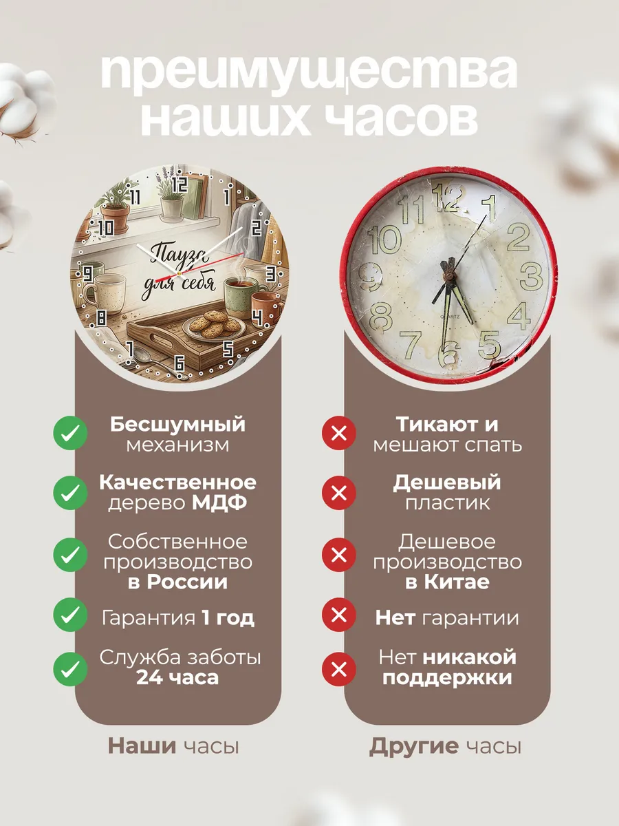 Часы настенные бесшумные Пауза для себя чашки 33 см — фото 10