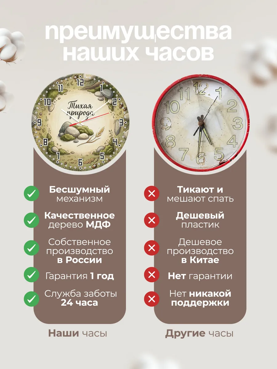 Часы настенные бесшумные Тихая природа мох 33 см — фото 10