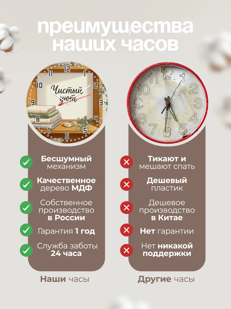 Часы настенные бесшумные Чистый уют полотенца 33 см — фото 10