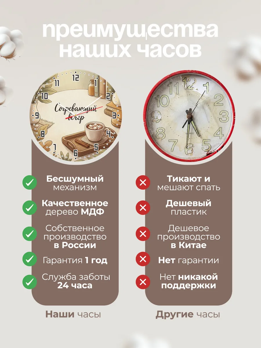 Часы настенные бесшумные Согревающий вечер шоколад 33 см — фото 10