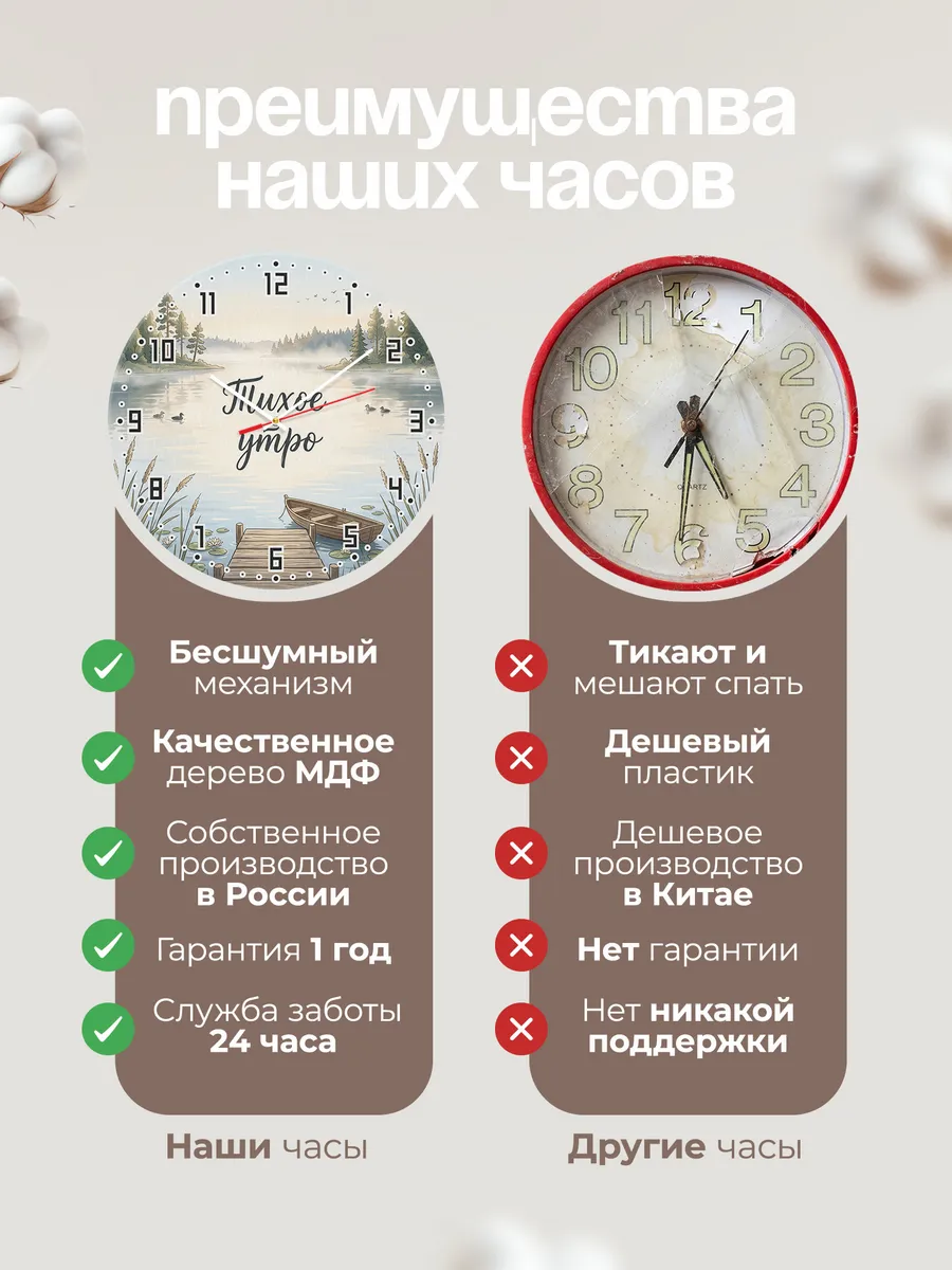 Часы настенные бесшумные Тихое утро озеро 33 см — фото 10
