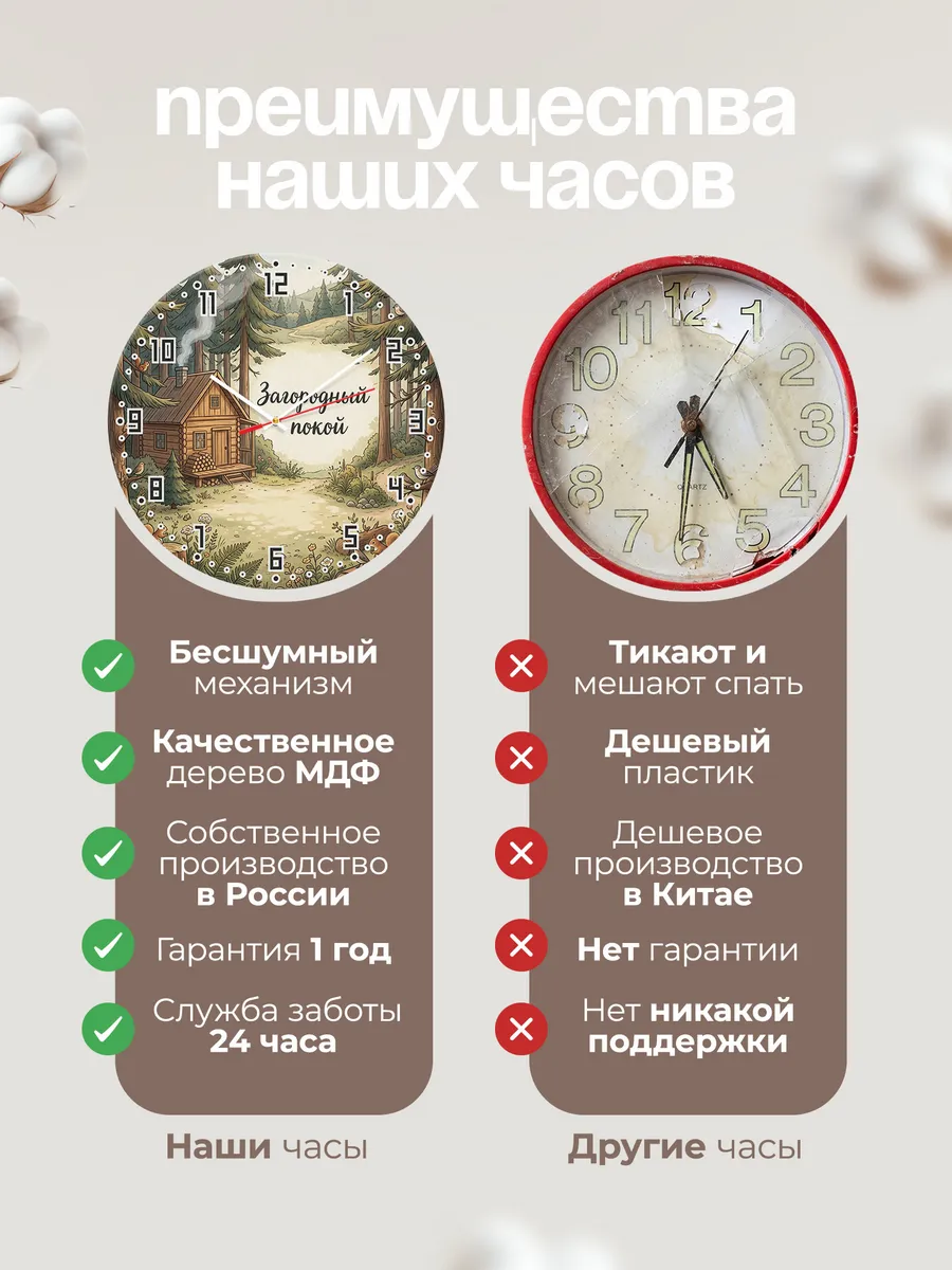 Часы настенные бесшумные Загородный покой домик 33 см — фото 10