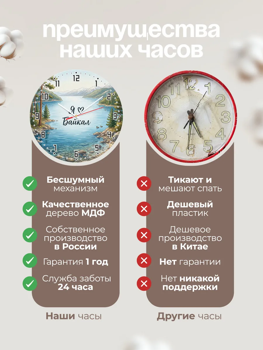 Часы настенные бесшумные Люблю Байкал 33 см — фото 10