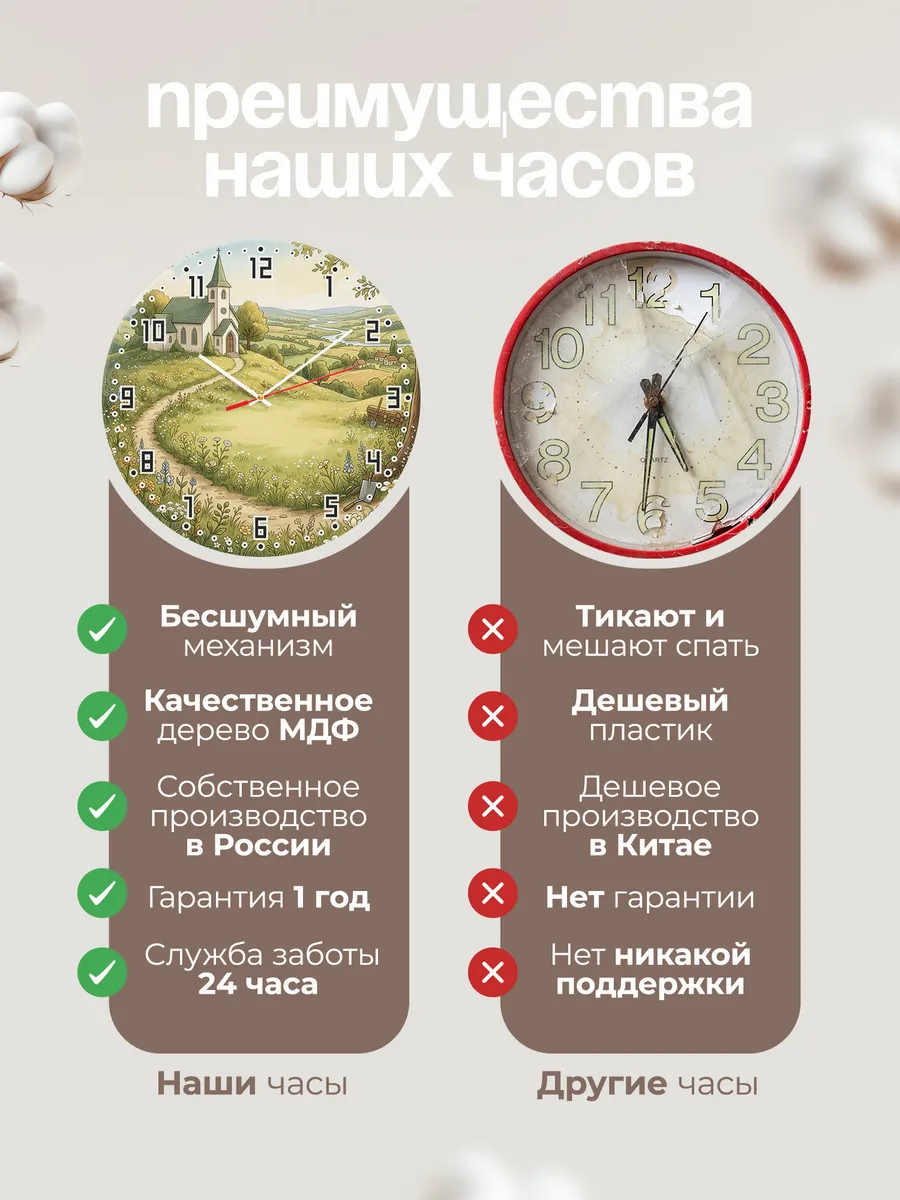 Часы настенные бесшумные Храм на холме 33 см — фото 10