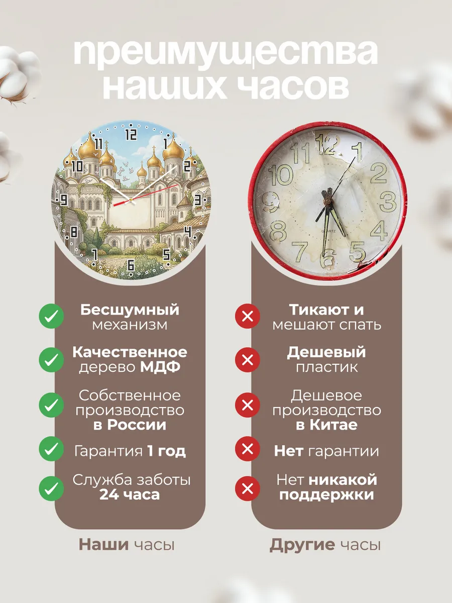 Часы настенные бесшумные Золотые купола 33 см — фото 10