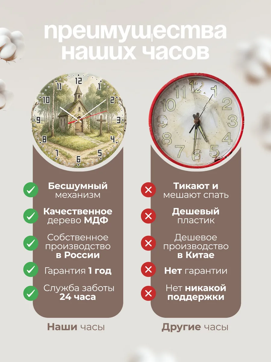 Часы настенные бесшумные Старая часовня 33 см — фото 10
