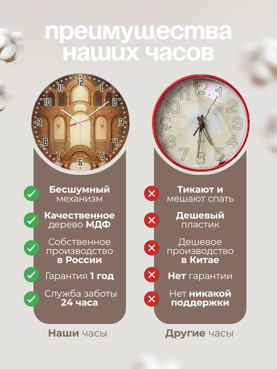 Часы настенные бесшумные Резной иконостас 33 см — фото 10