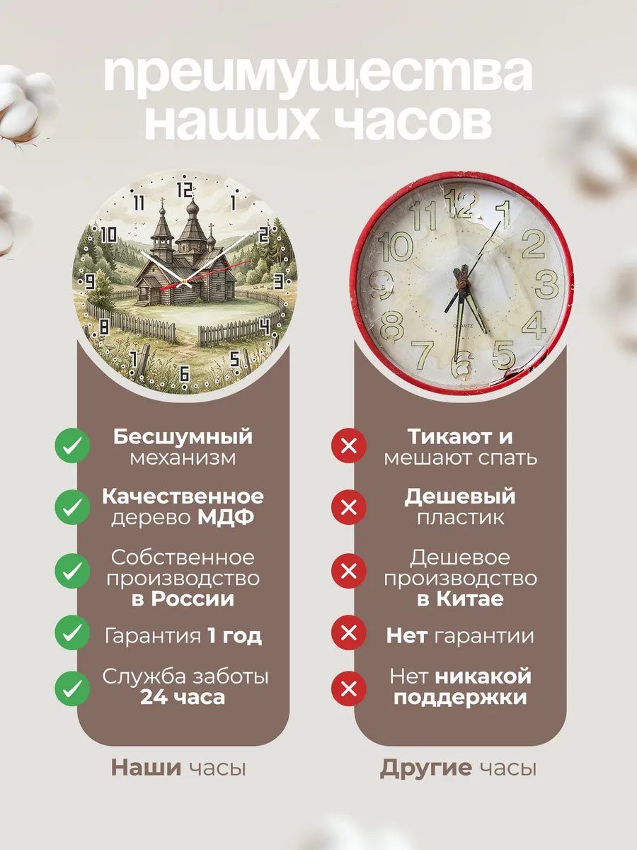Часы настенные бесшумные Деревянная церковь 33 см — фото 10