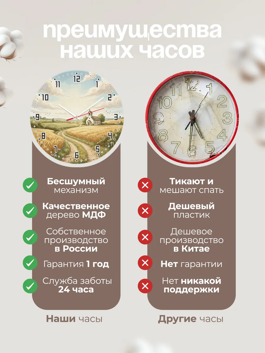 Часы настенные бесшумные Храм в поле 33 см — фото 10