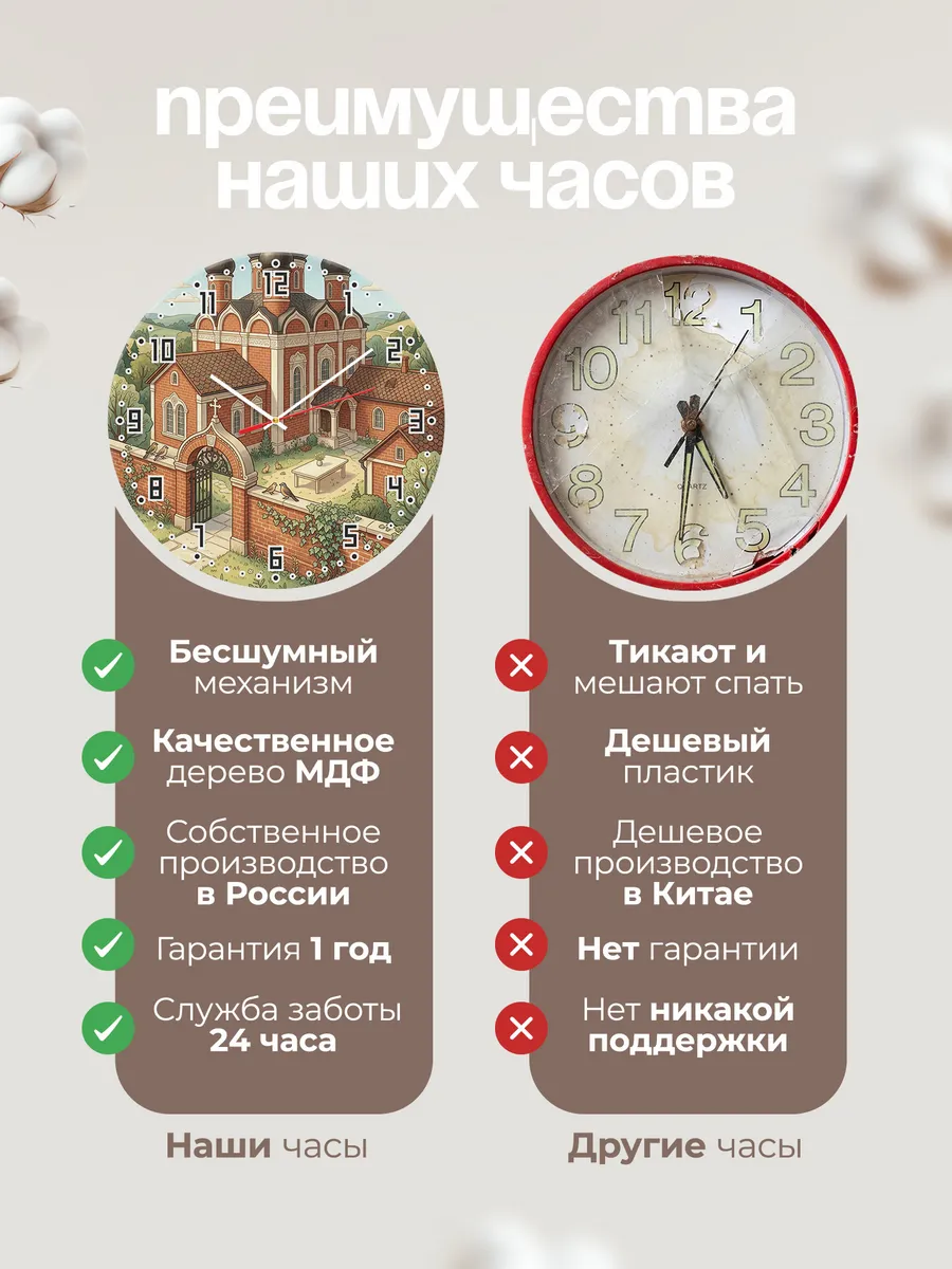 Часы настенные бесшумные Красный кирпичный храм 33 см — фото 10