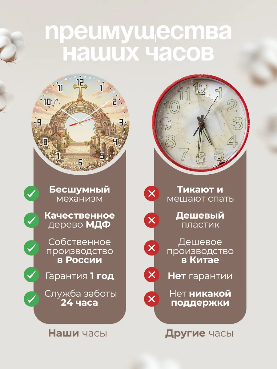 Часы настенные бесшумные Крест на заре 33 см — фото 10