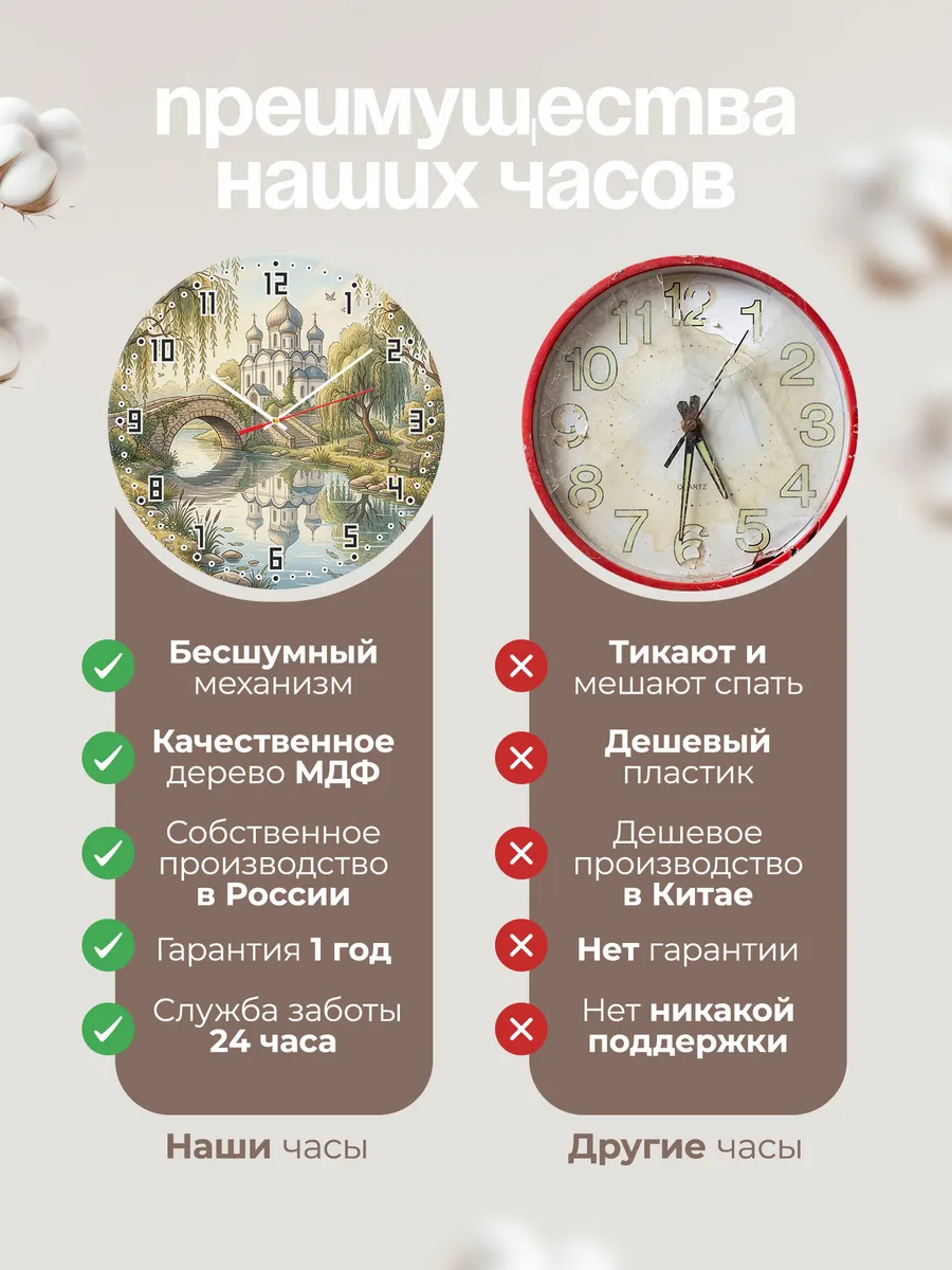 Часы настенные бесшумные Храм и мост 33 см — фото 10