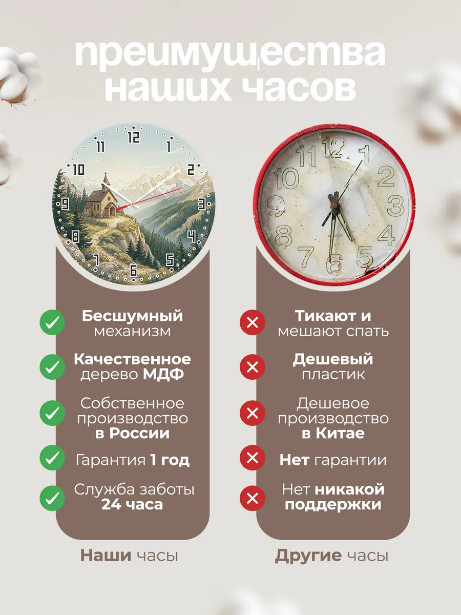 Часы настенные бесшумные Храм в горах 33 см — фото 10