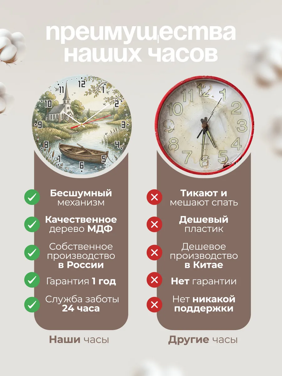 Часы настенные бесшумные Храм и лодка 33 см — фото 10