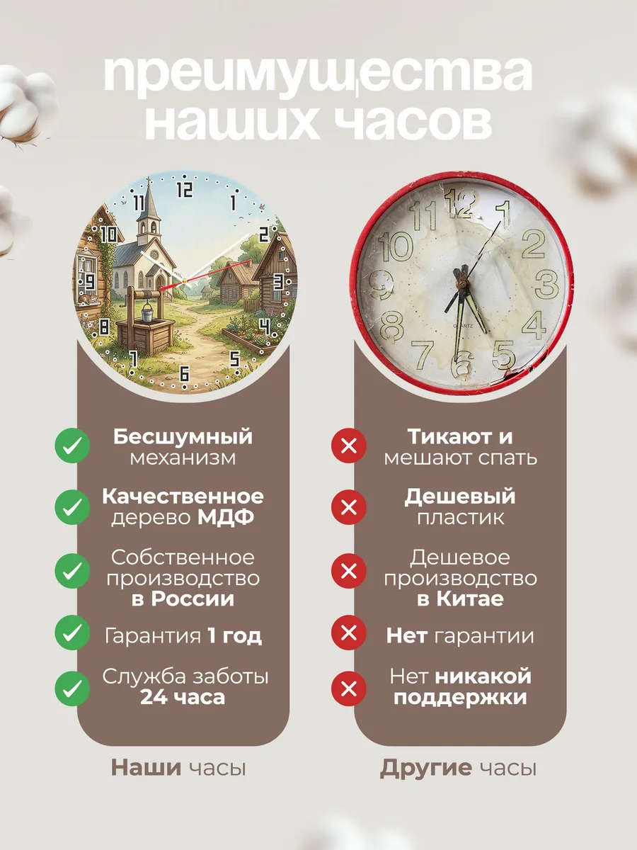 Часы настенные бесшумные Храм и колодец 33 см — фото 10