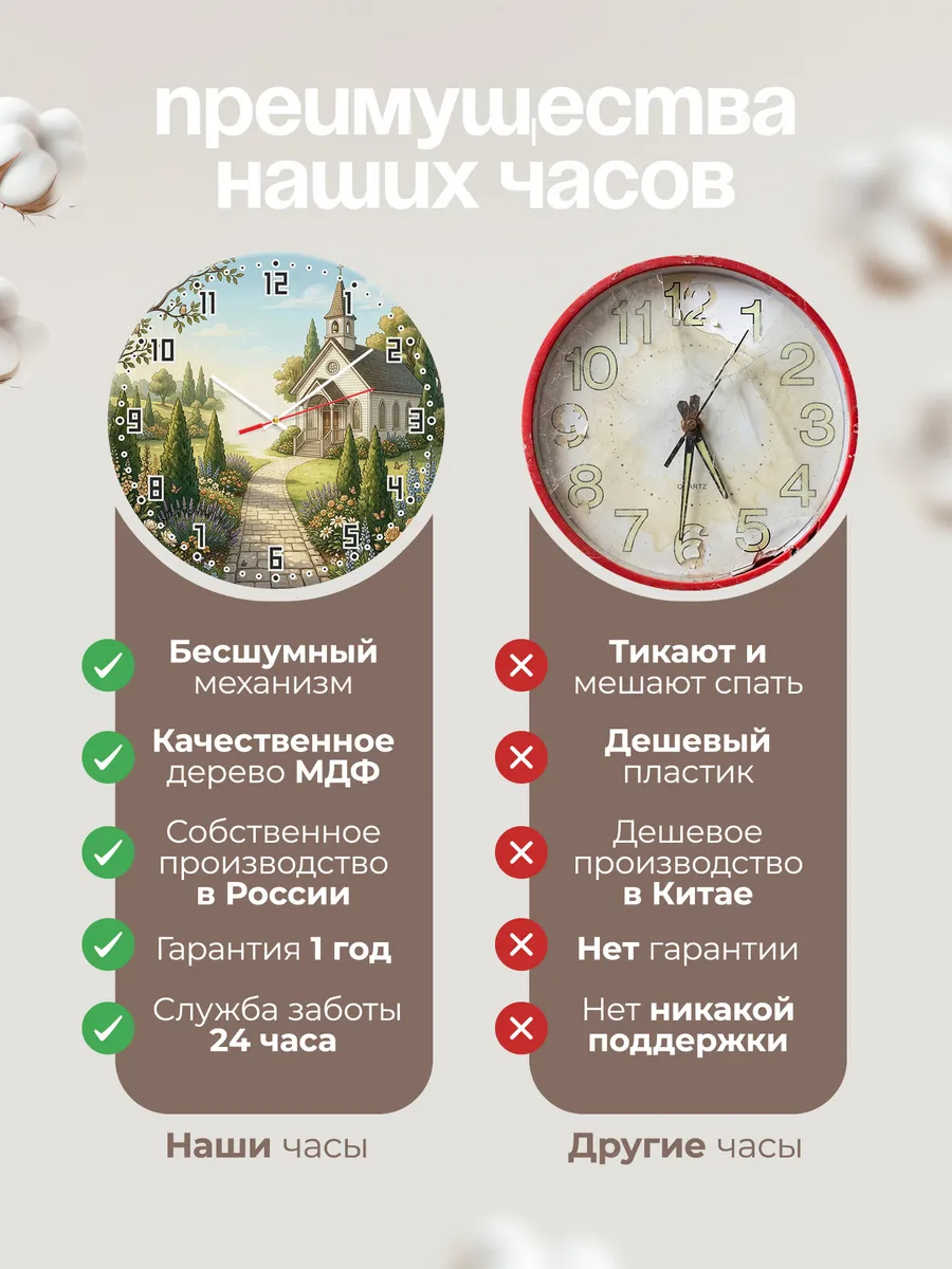 Часы настенные бесшумные Храм и туя 33 см — фото 10