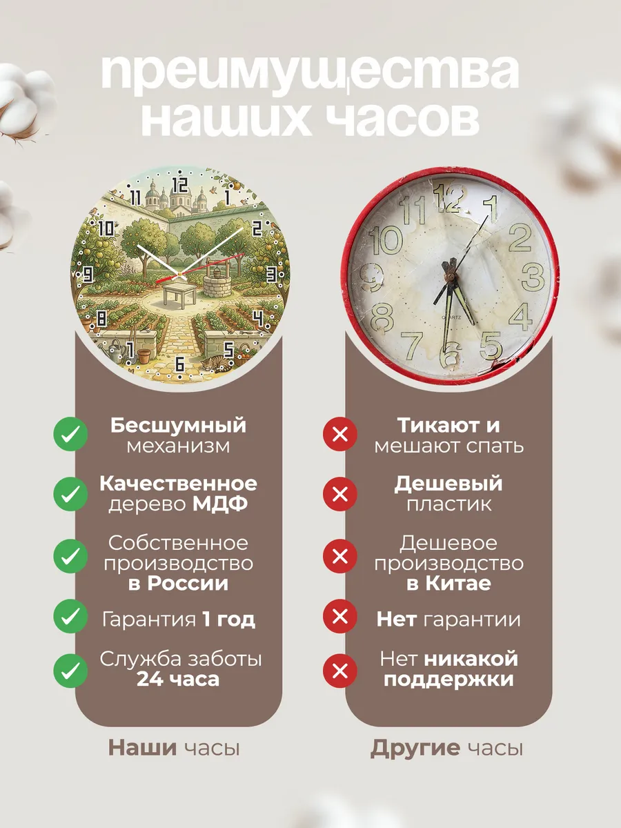Часы настенные бесшумные Монастырский сад 33 см — фото 10