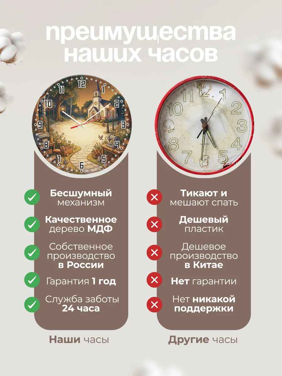 Часы настенные бесшумные Храм и фонари 33 см — фото 10