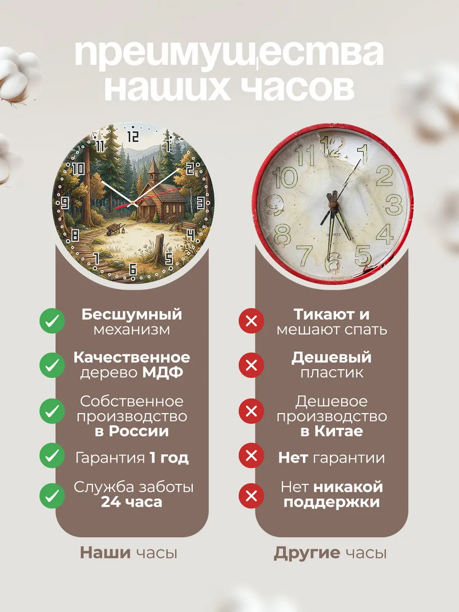 Часы настенные бесшумные Храм и тайга 33 см — фото 10