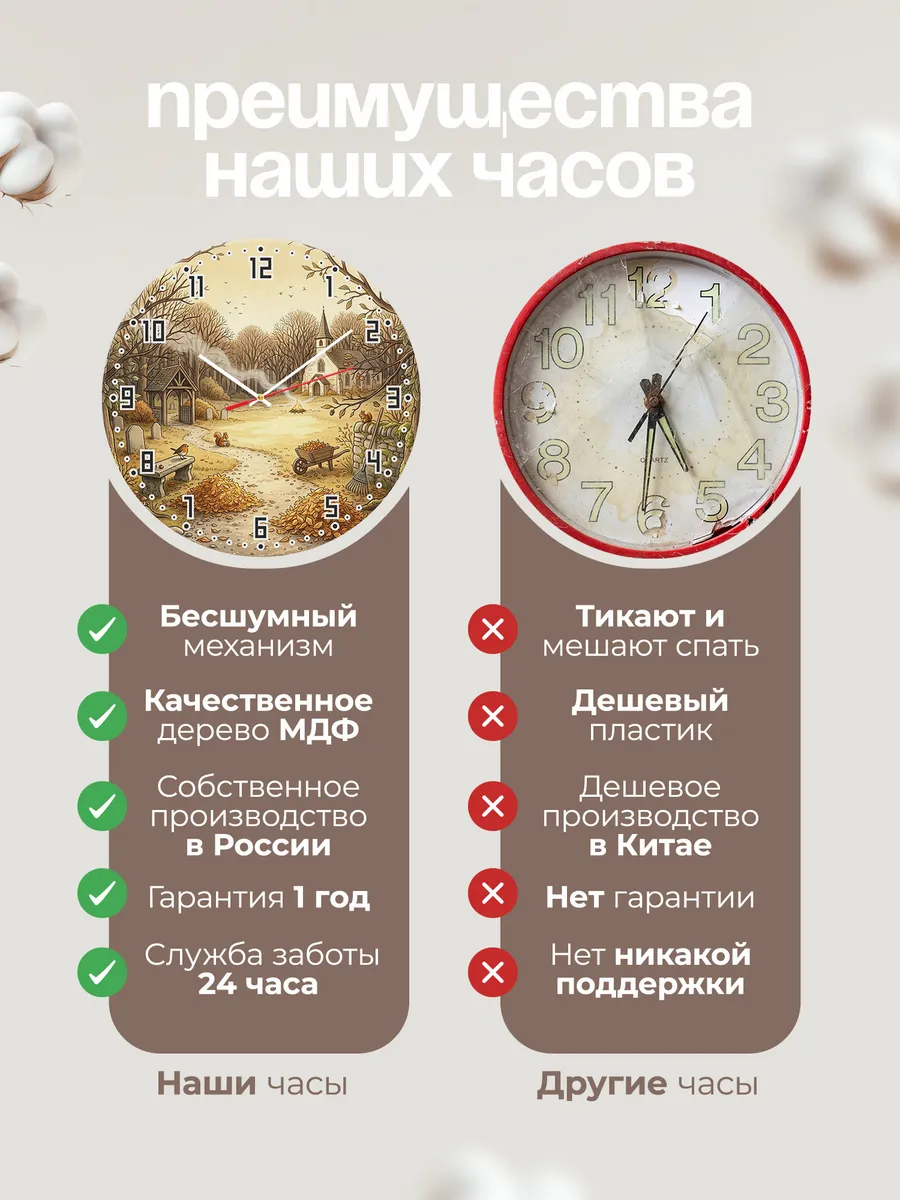 Часы настенные бесшумные Храм и костёр листьев 33 см — фото 10