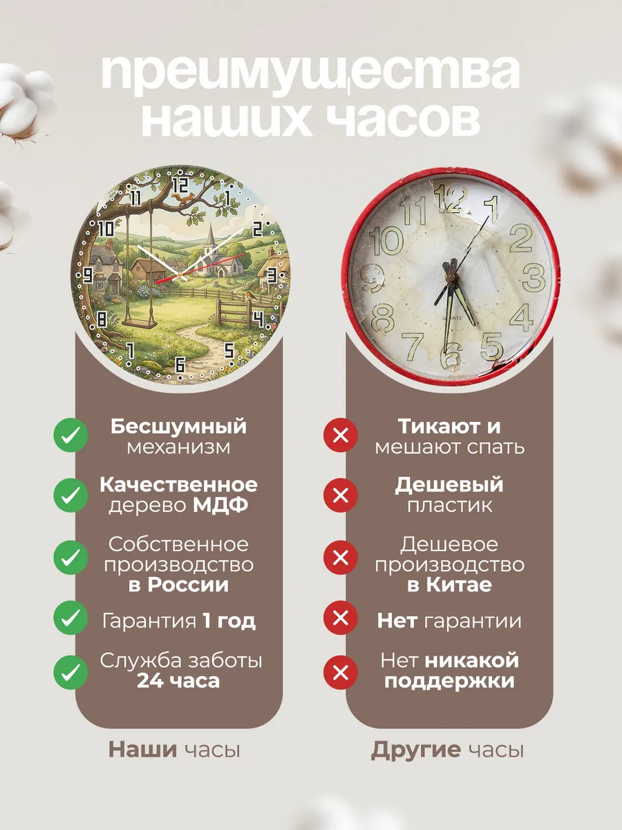 Часы настенные бесшумные Храм и качели 33 см — фото 10