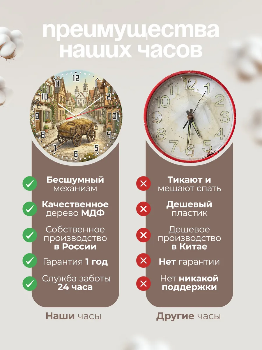 Часы настенные бесшумные Храм и подвода 33 см — фото 10