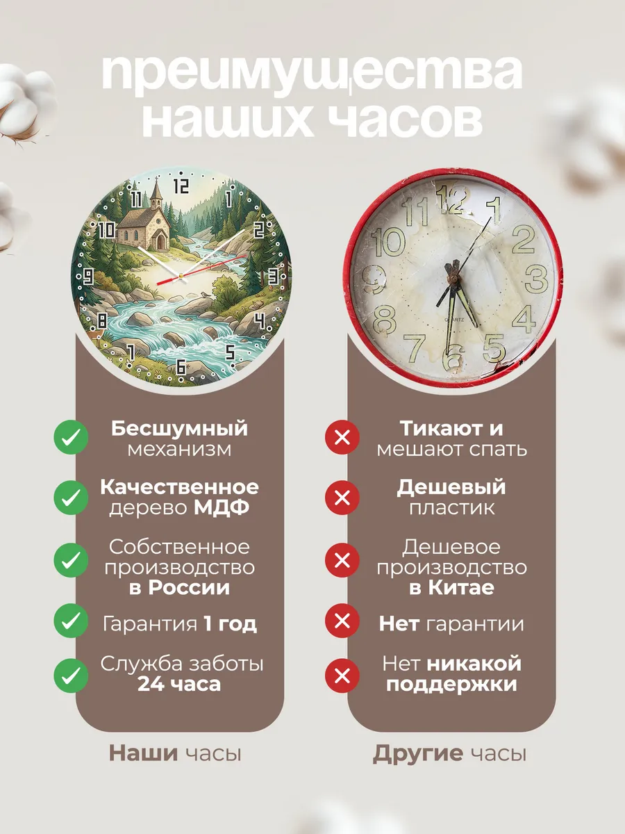 Часы настенные бесшумные Храм и горная река 33 см — фото 10
