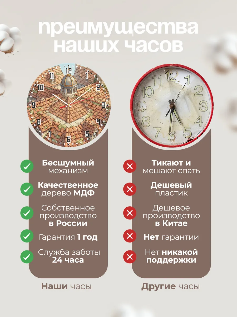 Часы настенные бесшумные Храм и черепица 33 см — фото 10