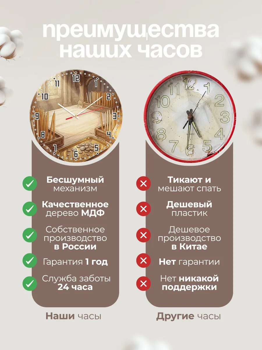 Часы настенные бесшумные Храм и свечная лавка 33 см — фото 10