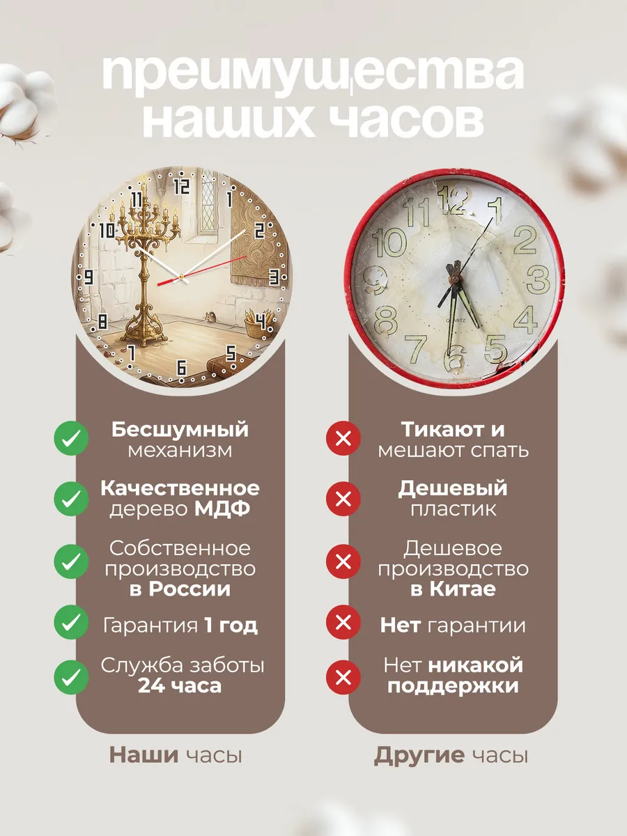 Часы настенные бесшумные Храм и подсвечник 33 см — фото 10