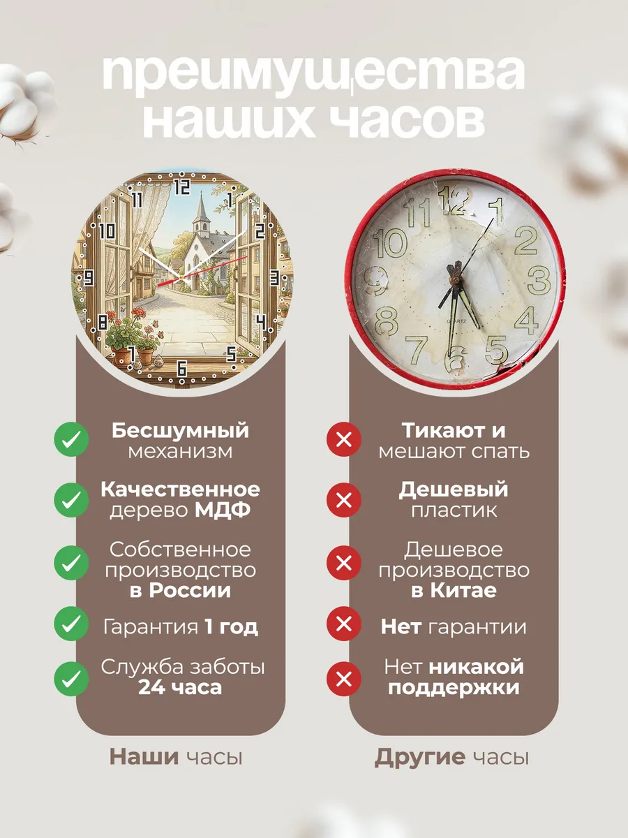 Часы настенные бесшумные Храм из окна 33 см — фото 10