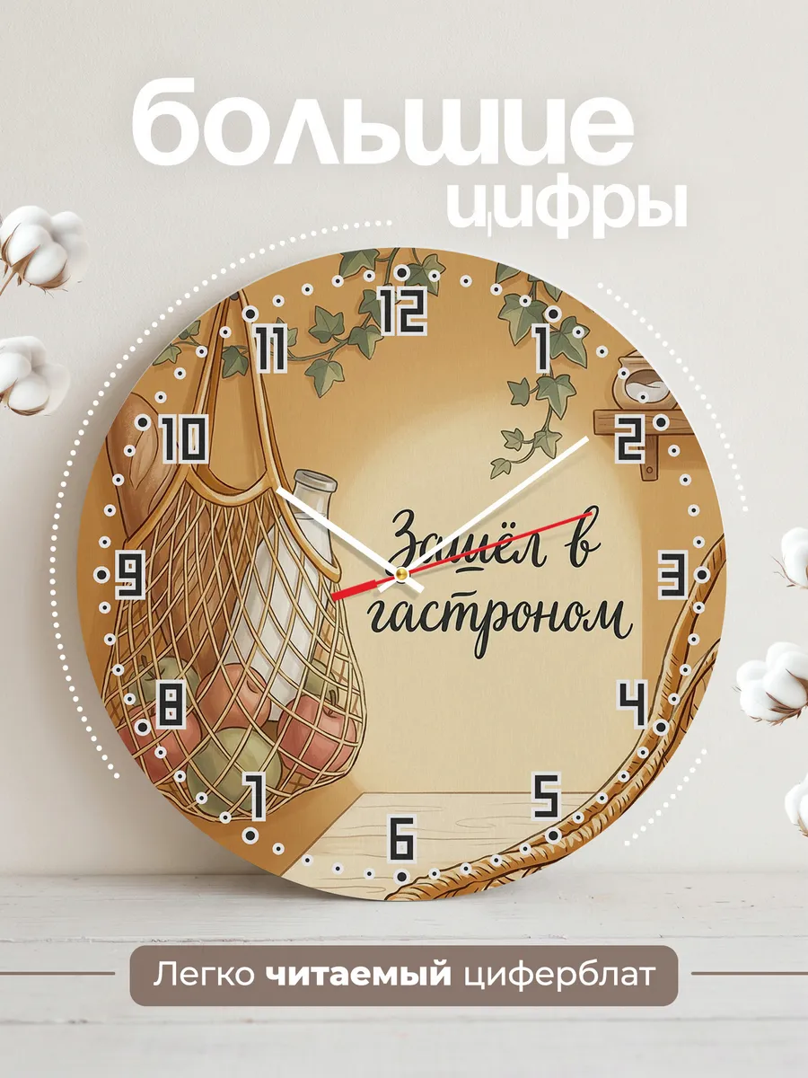 Часы настенные бесшумные Авоська с продуктами 33 см — фото 2