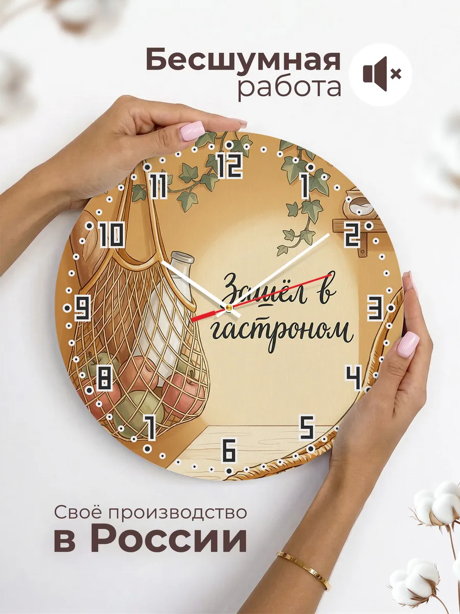 Часы настенные бесшумные Авоська с продуктами 33 см — фото 6
