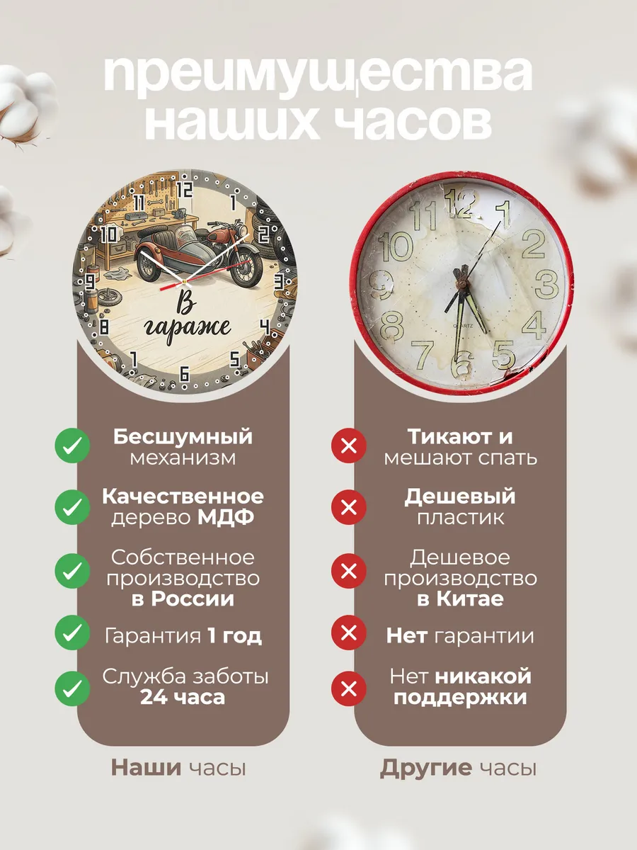 Часы настенные бесшумные Гараж и мотоцикл 33 см — фото 10
