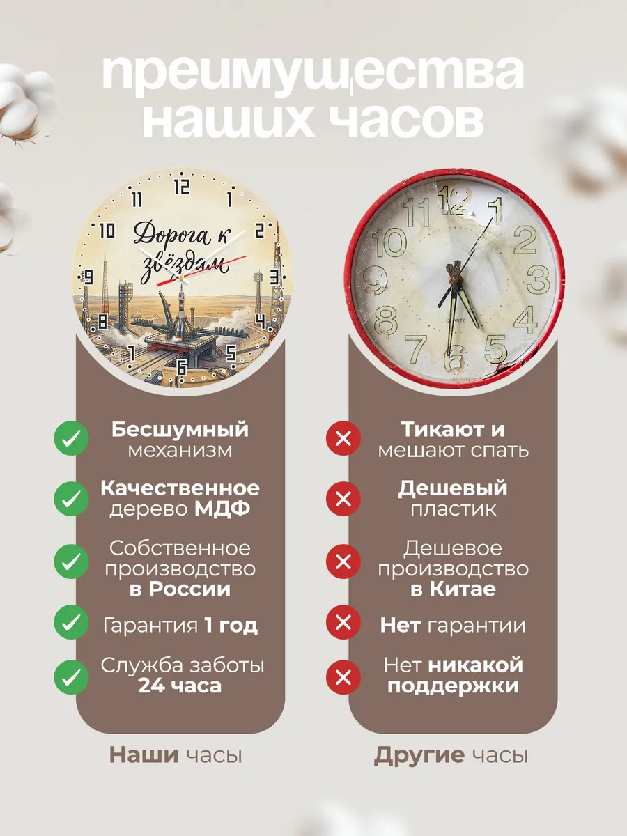 Часы настенные бесшумные Дорога к звёздам космодром 33 см — фото 10