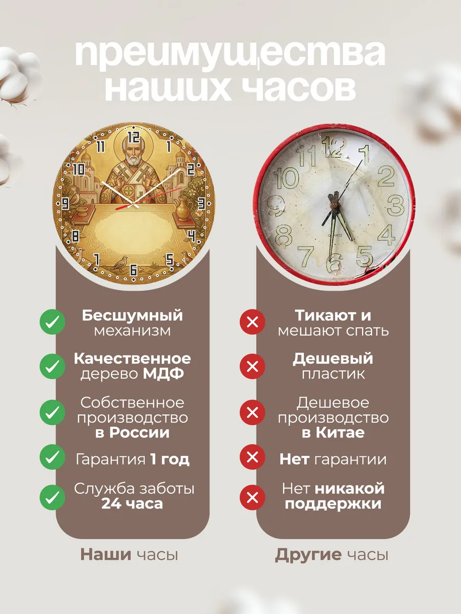 Часы настенные бесшумные Николай Чудотворец 33 см — фото 10