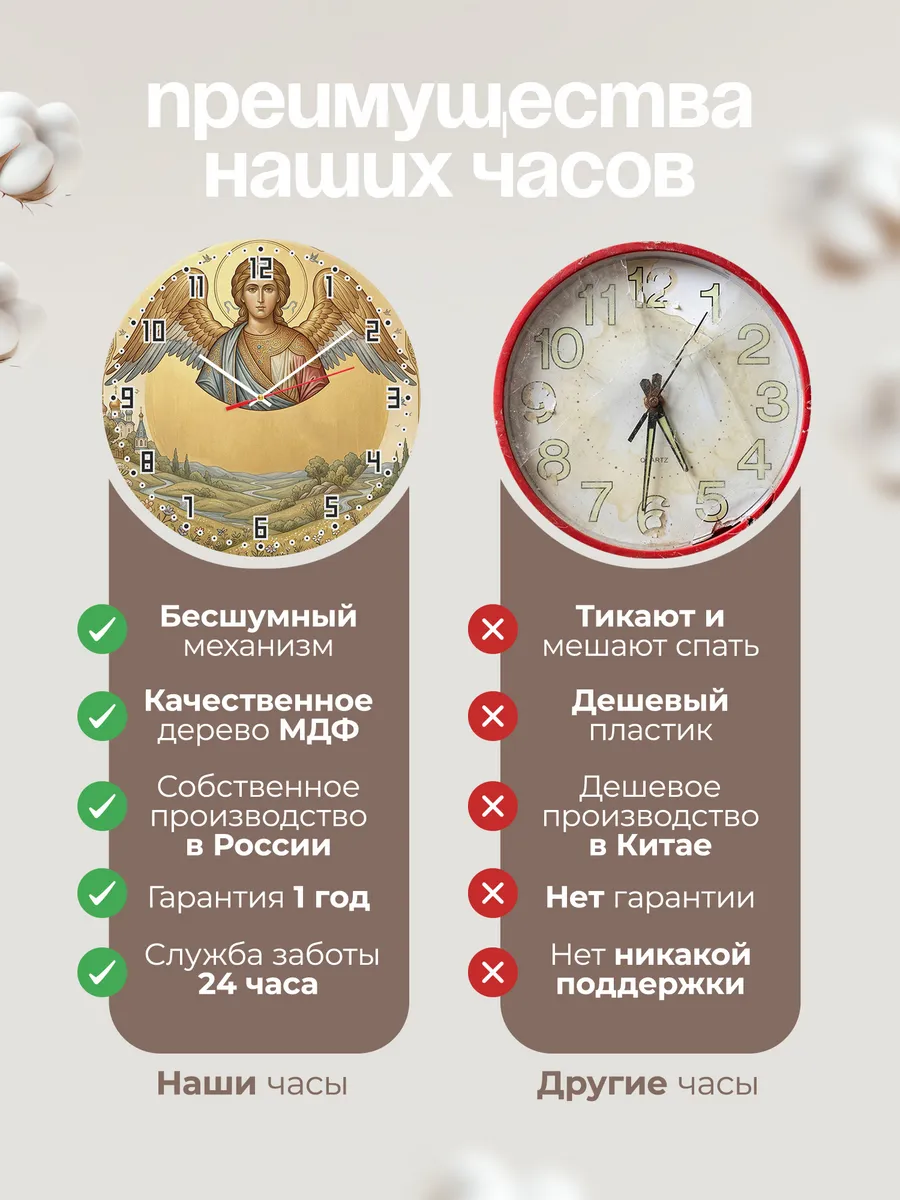 Часы настенные бесшумные Ангел Хранитель 33 см — фото 10