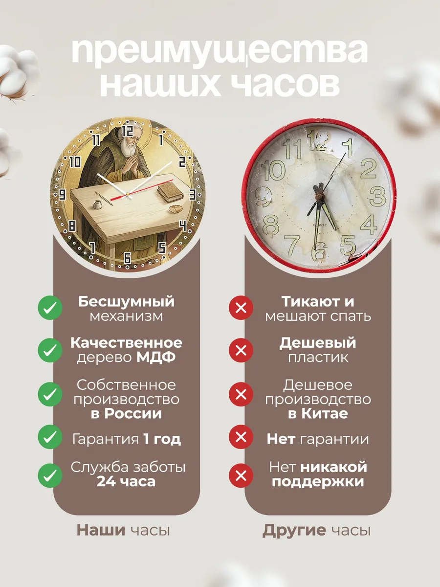 Часы настенные бесшумные Серафим Саровский 33 см — фото 10