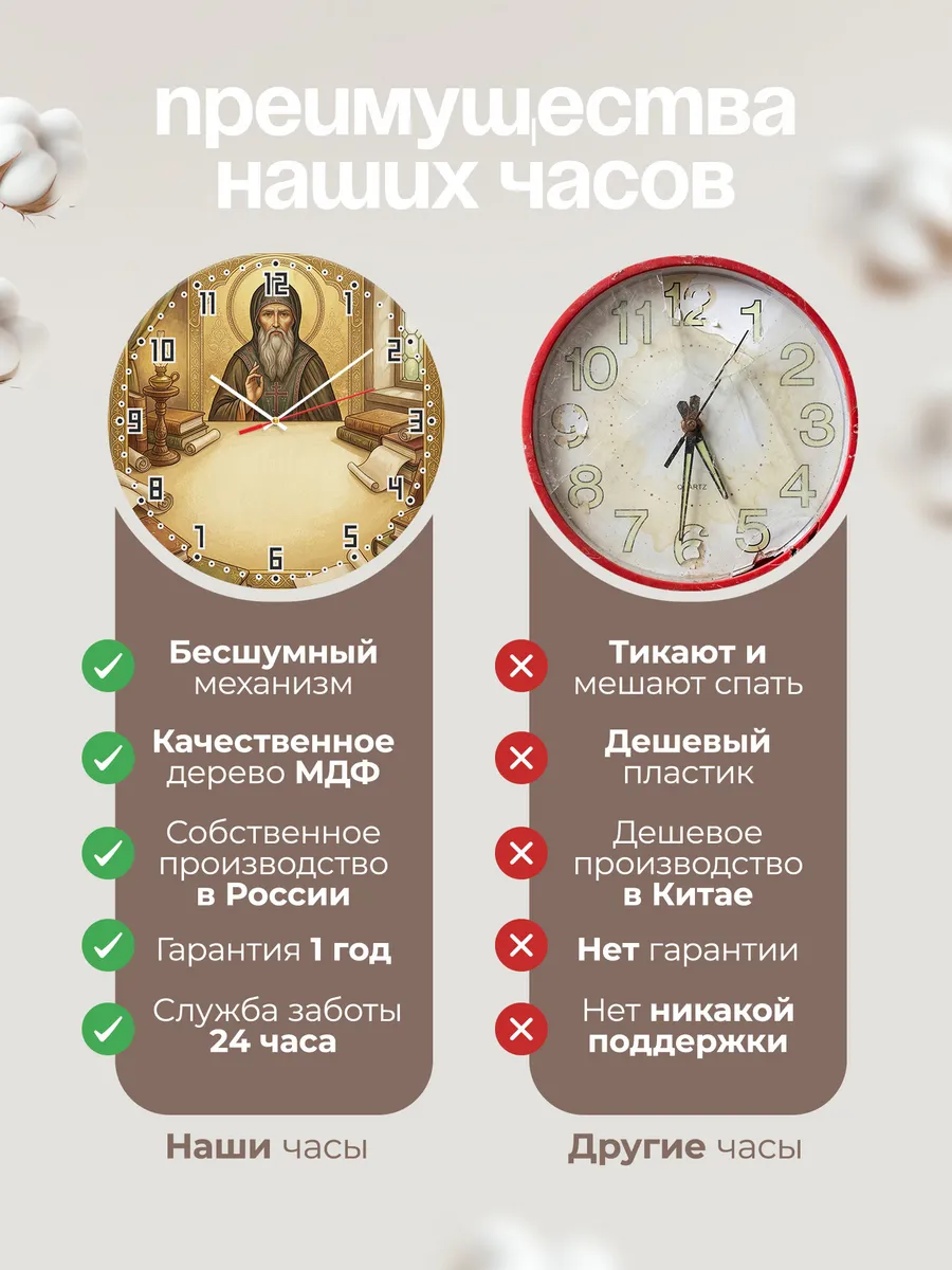 Часы настенные бесшумные Сергий Радонежский 33 см — фото 10