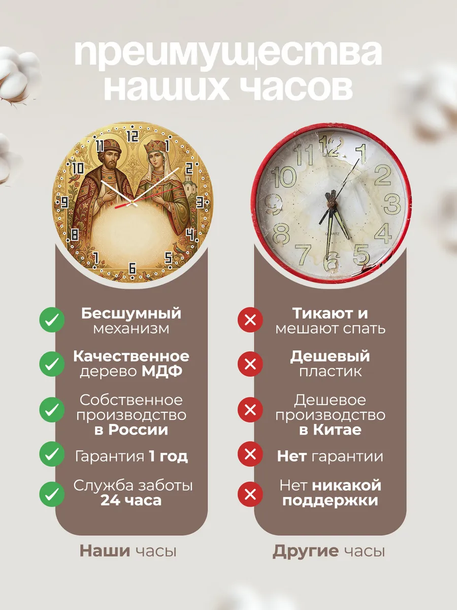 Часы настенные бесшумные Пётр и Феврония 33 см — фото 10
